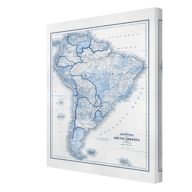 Print on canvas - Map In Blue Tones - South America