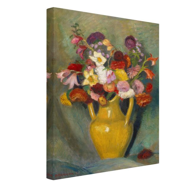 Print on canvas - Otto Modersohn - Colourful Bouquet in Yellow Clay Jug