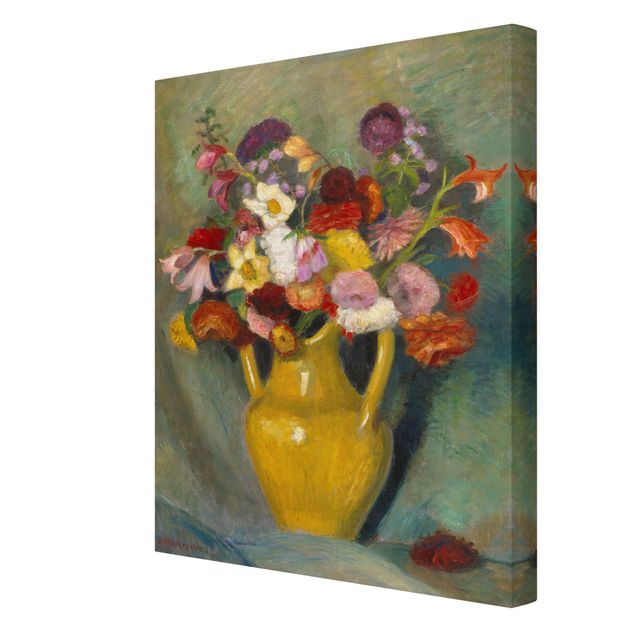 Print on canvas - Otto Modersohn - Colourful Bouquet in Yellow Clay Jug