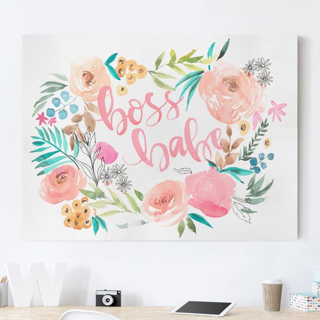 Print on canvas - Pink Flowers - Boss Babe