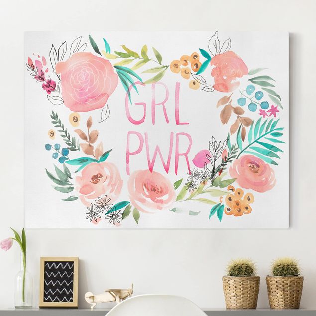 Print on canvas - Pink Flowers - Girl Power