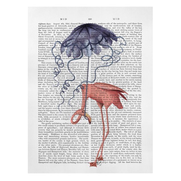 Print on canvas - Animal Reading - Flamingo With Umbrella
