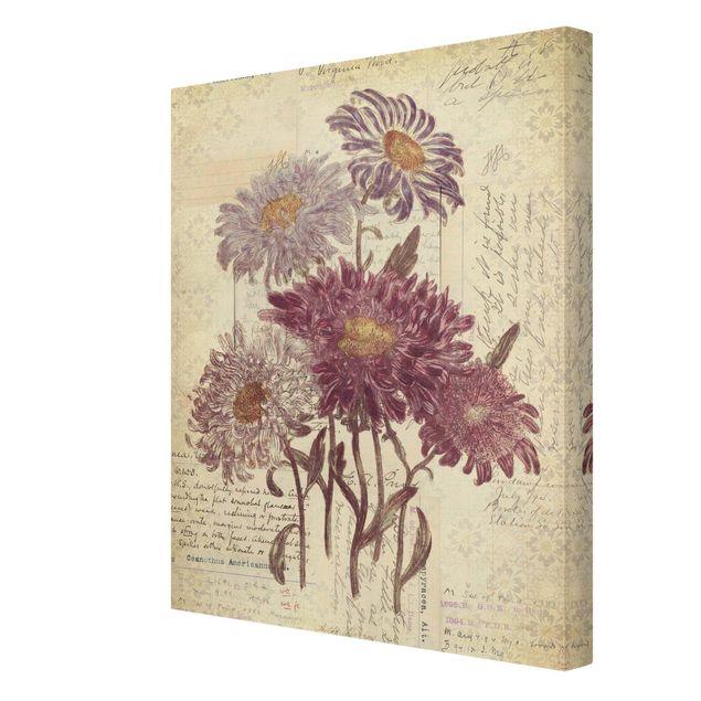 Print on canvas - Vintage Flowers With Handwriting