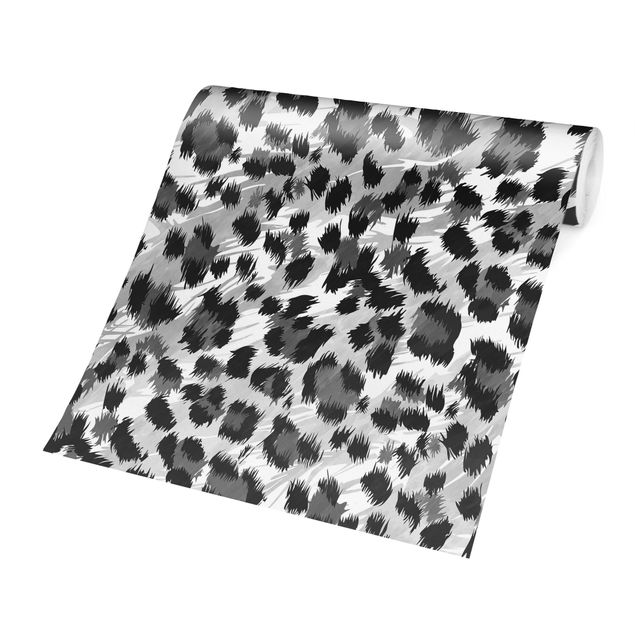 Wallpaper - Leopard Print With Watercolour Pattern In Grey
