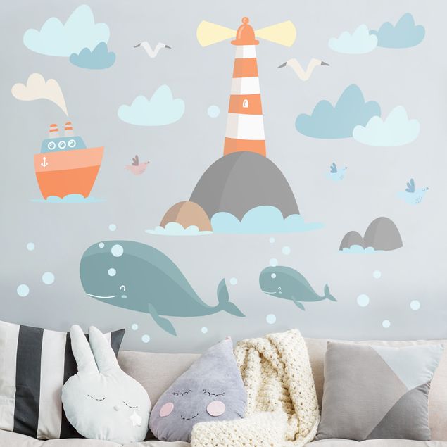 Shark stickers for wall Lighthouse and whales