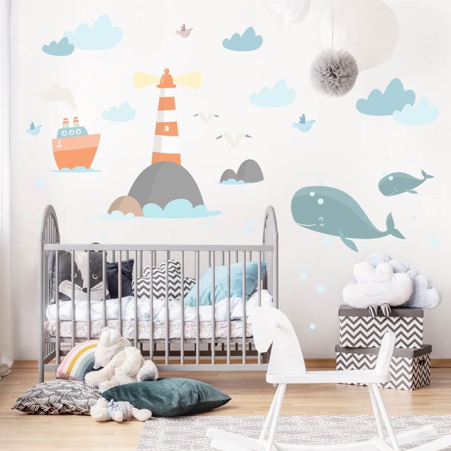 Wall stickers island Lighthouse and whales