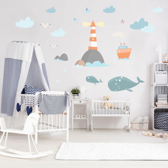 Wall stickers animals Lighthouse and whales