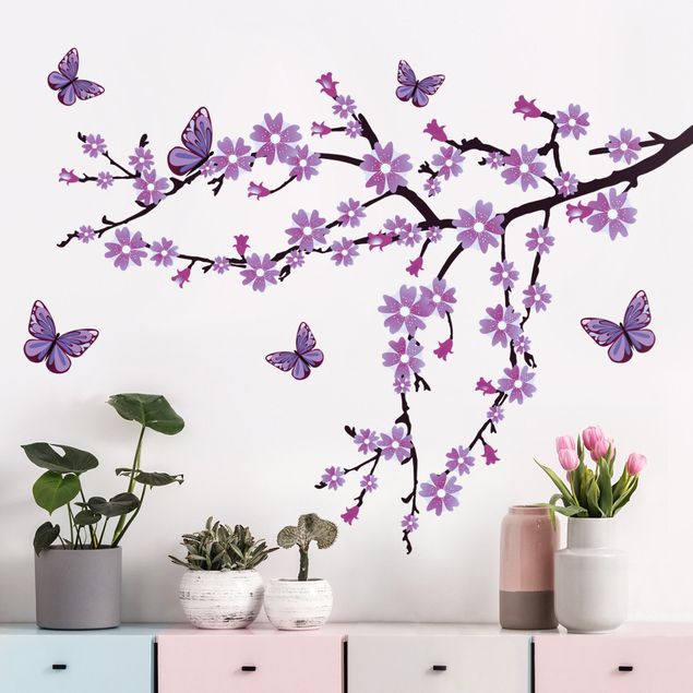 Wall stickers trees Purple flower branch