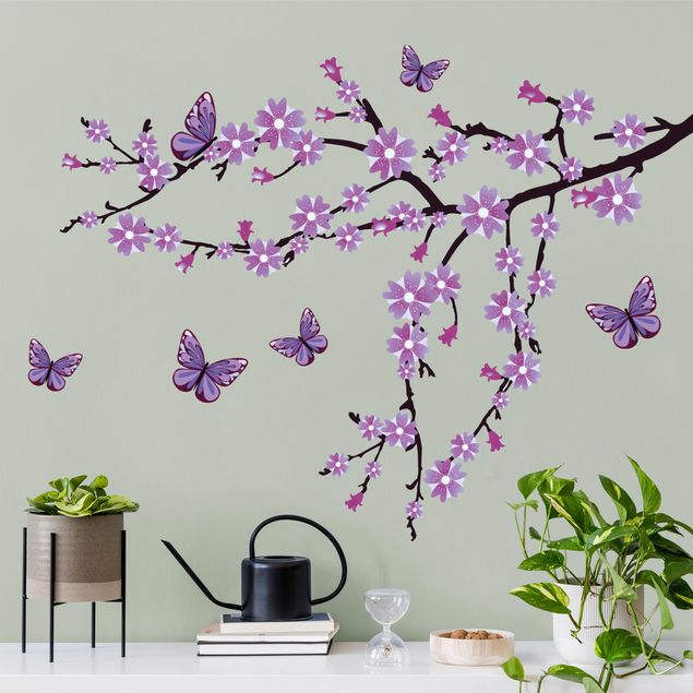 Wall stickers animals Purple flower branch