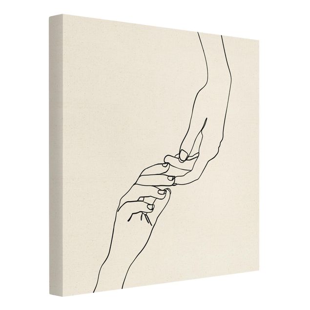 Natural canvas print - Line Art Hands Touch Black And White - Square 1:1