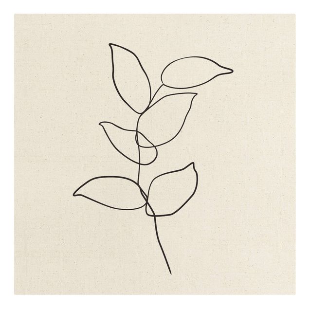 Natural canvas print - Line Art Twig Black And White - Square 1:1
