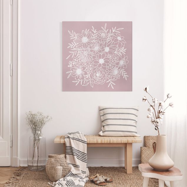 Print on canvas - Lineart Flowers In Dusky Pink