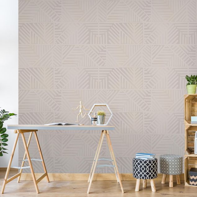 Walpaper - Line Pattern Stamp In Taupe