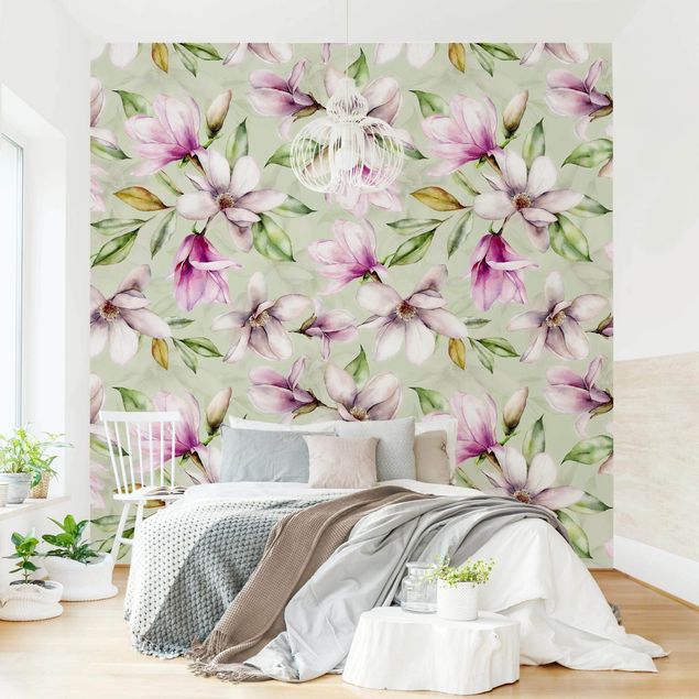 Wallpapers Magnolia Illustration On Mint Green