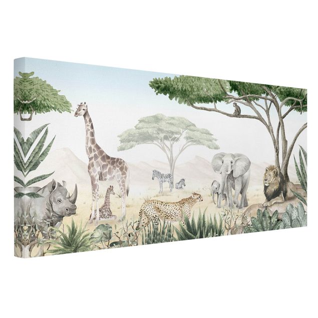 Print on canvas - Majestic animal world of the savannah - Landscape format 2:1
