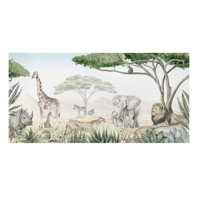 Print on canvas - Majestic animal world of the savannah - Landscape format 2:1