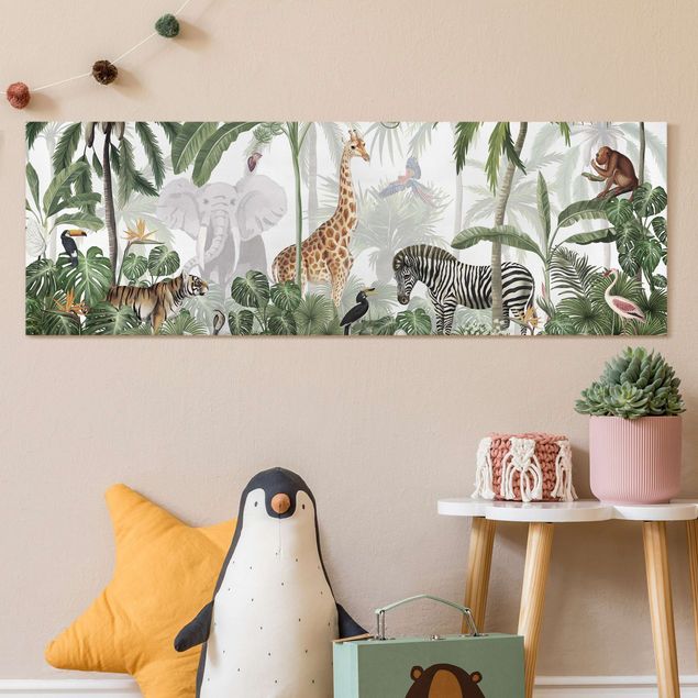 Print on canvas - Majestic animal world in the jungle - Panorama 3:1
