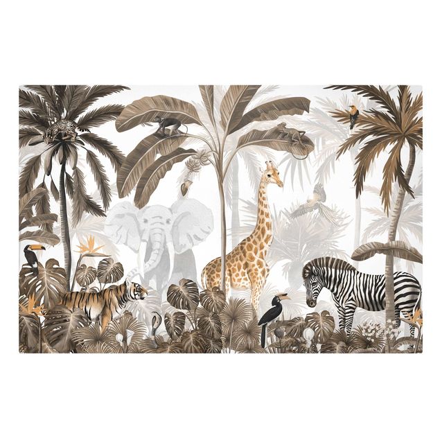 Print on canvas - Majestic animal world in the jungle sepia - Landscape format 3:2