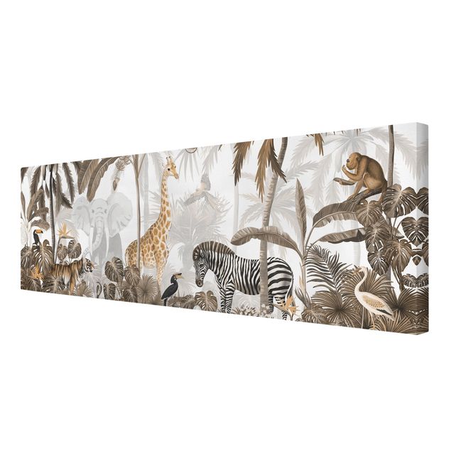 Print on canvas - Majestic animal world in the jungle sepia - Panorama 3:1