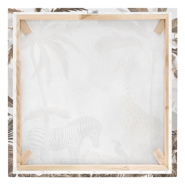 Print on canvas - Majestic animal world in the jungle sepia - Square 1:1