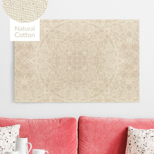 Natural canvas print - Mandala Watercolour Pattern Ornament Beige - Landscape format 3:2