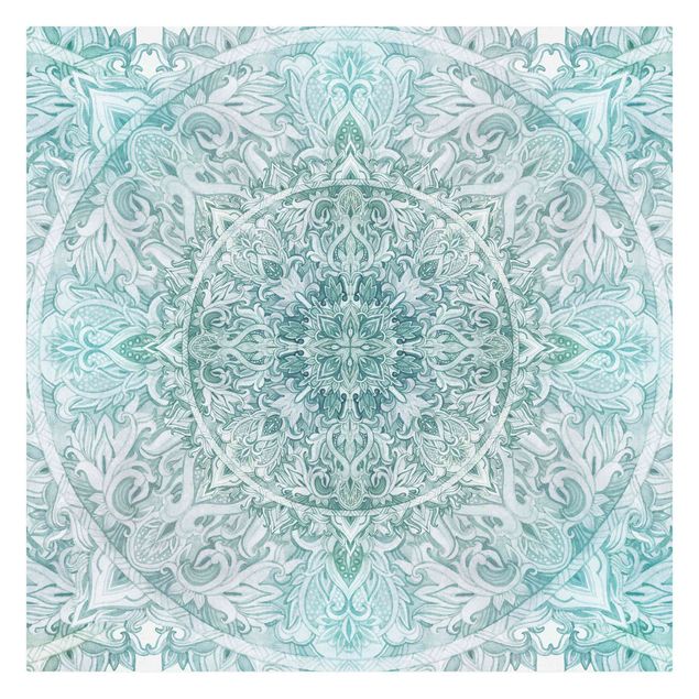 Wallpaper - Mandala Watercolour Ornament Pattern Turquoise