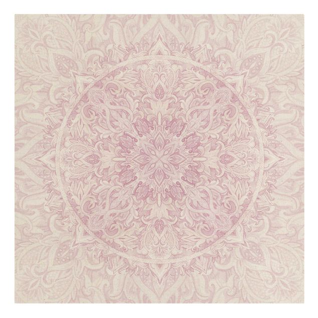Natural canvas print - Mandala Watercolour Ornament Pink - Square 1:1