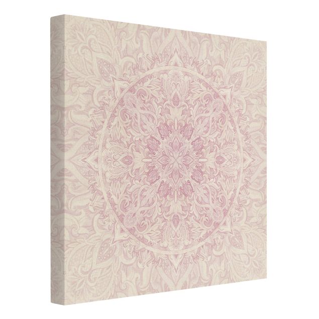 Natural canvas print - Mandala Watercolour Ornament Pink - Square 1:1