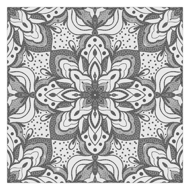 Walpaper - Mandala With Grid And Dots In Gray