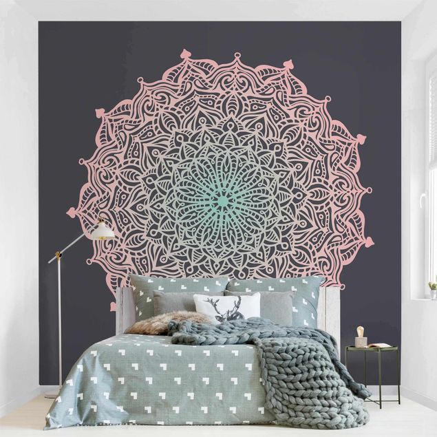 Wallpaper - Mandala Ornament In Rose And Blue