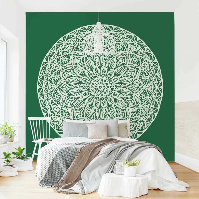 Wallpapers Mandala Ornament Green Backdrop