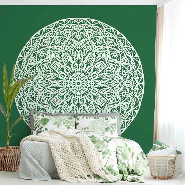 Wallpaper - Mandala Ornament Green Backdrop