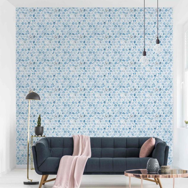 Wallpapers Marble Hexagons Blue Shades