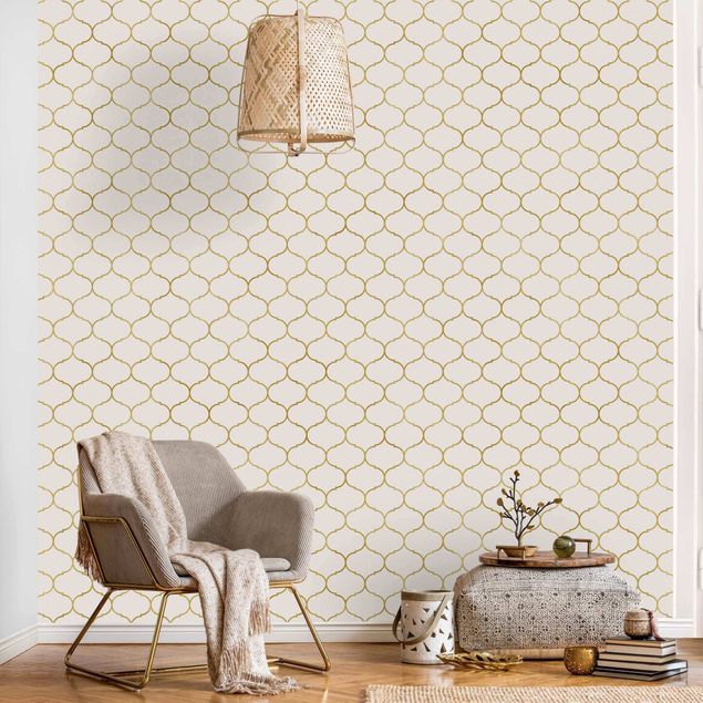 Wallpapers Moroccan Watercolour Line Pattern Gold