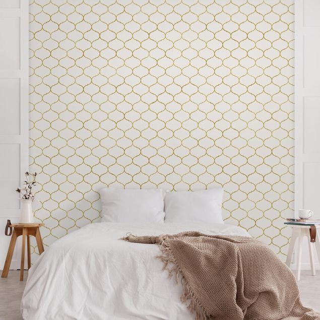 Wallpaper - Moroccan Watercolour Line Pattern Gold