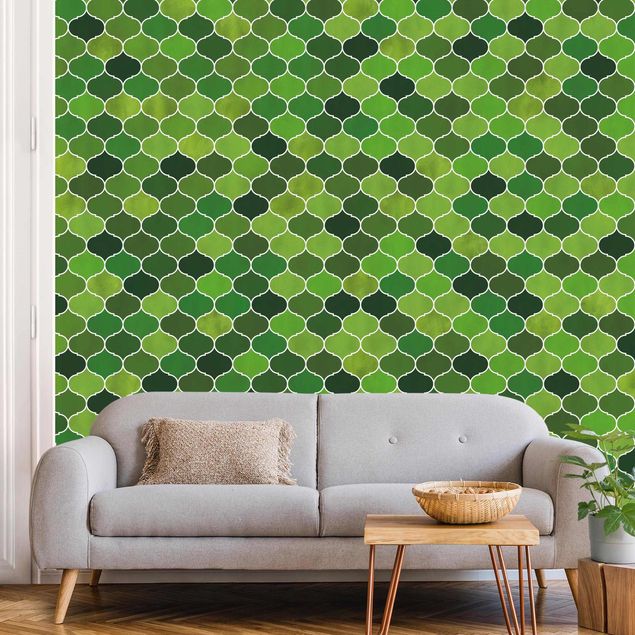 Wallpaper - Moroccan Watercolour Pattern Green