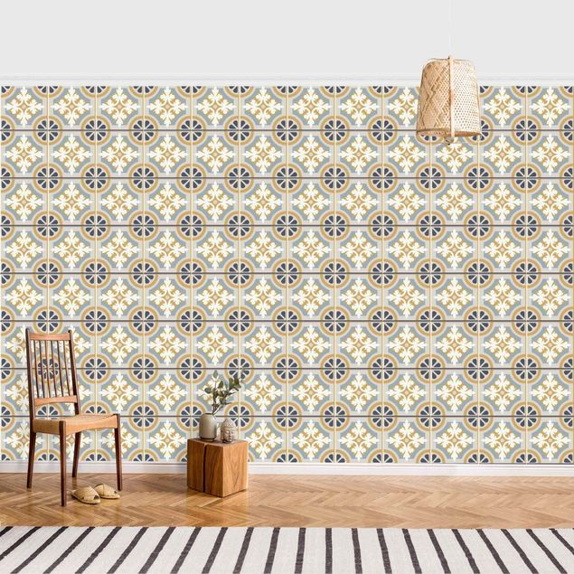 Wallpapers Morrocan Tiles In Blue And Ochre