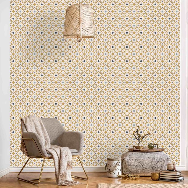 Wallpapers Maroccan Tiles In Ochre And Blue