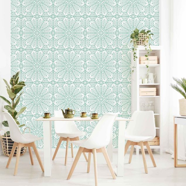 Wallpaper - Moroccan XXL Tile Pattern In Turquoise