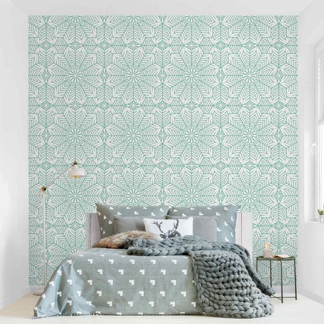 Wallpaper - Moroccan XXL Tile Pattern In Turquoise