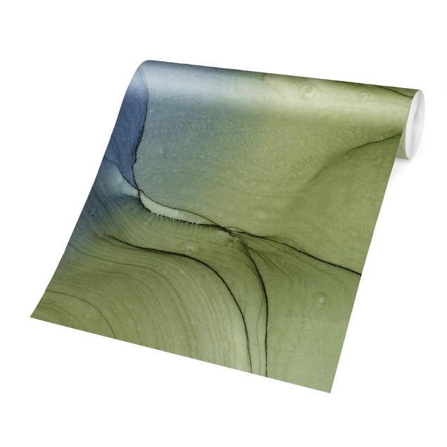 Walpaper - Mottled Bluish Grey With Moss Green