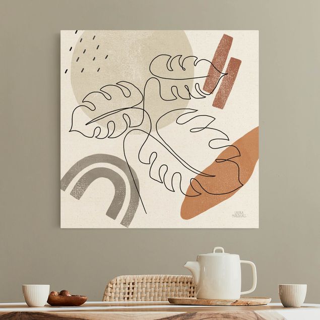 Canvas print - Monstera Line Art and Terracotta Colours - Square1:1