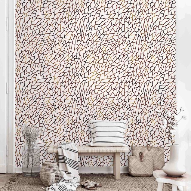 Wallpapers Mosaic Lines Pattern Brown Gold