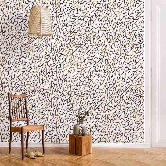 Wallpaper - Mosaic Lines Pattern Brown Gold