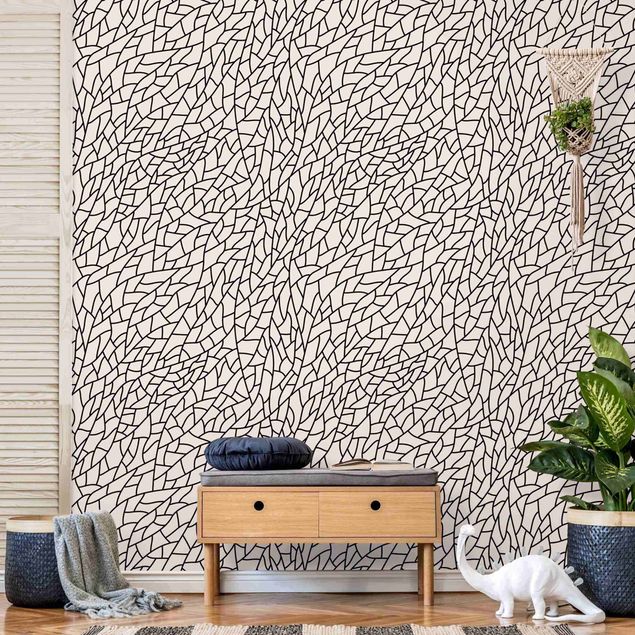 Wallpaper - Mosaic Lines Pattern Black