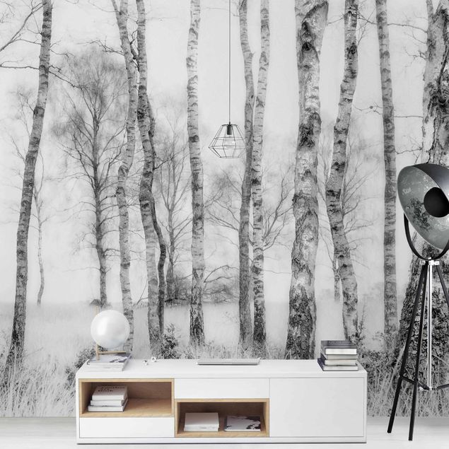 Wallpaper - Mystic Birch Forest Black And White