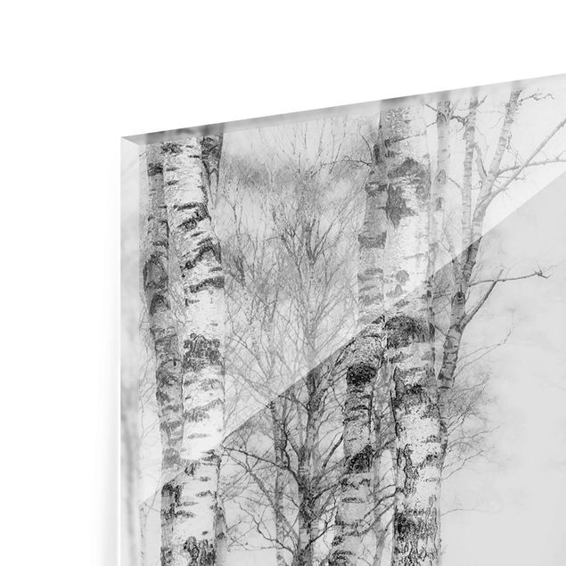 Glass print - Mystic Birch Forest Black And White