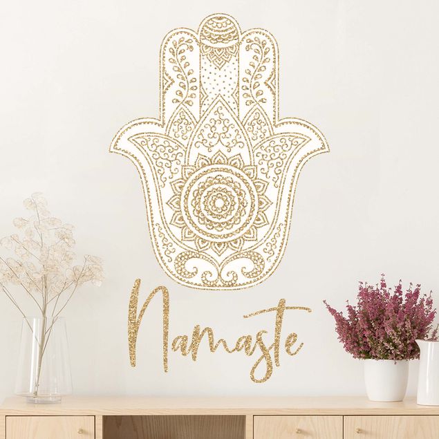 Inspirational quotes wall stickers Namaste - Hamsa hand gold