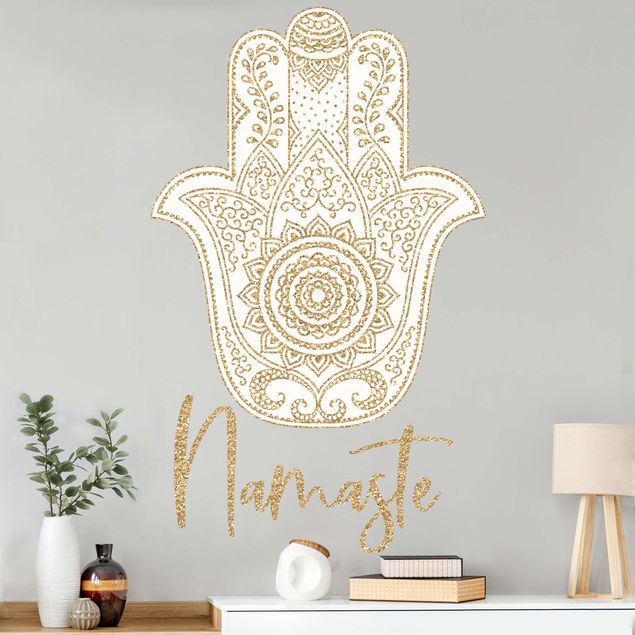 Spiritual wall art stickers Namaste - Hamsa hand gold