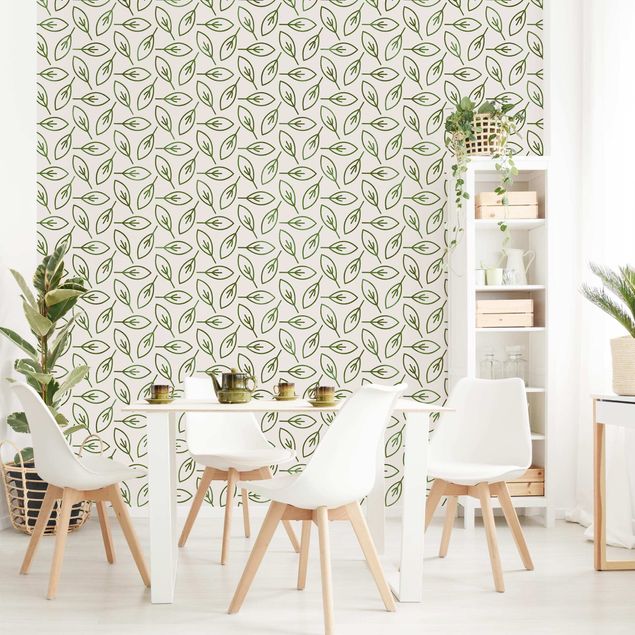 Wallpaper - Natural Pattern Leaf Lines In Green